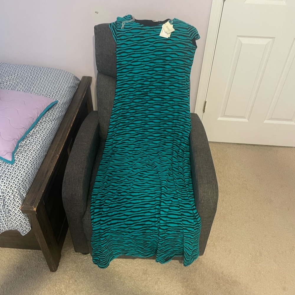 ECI Turquoise and Black Patterned Top
